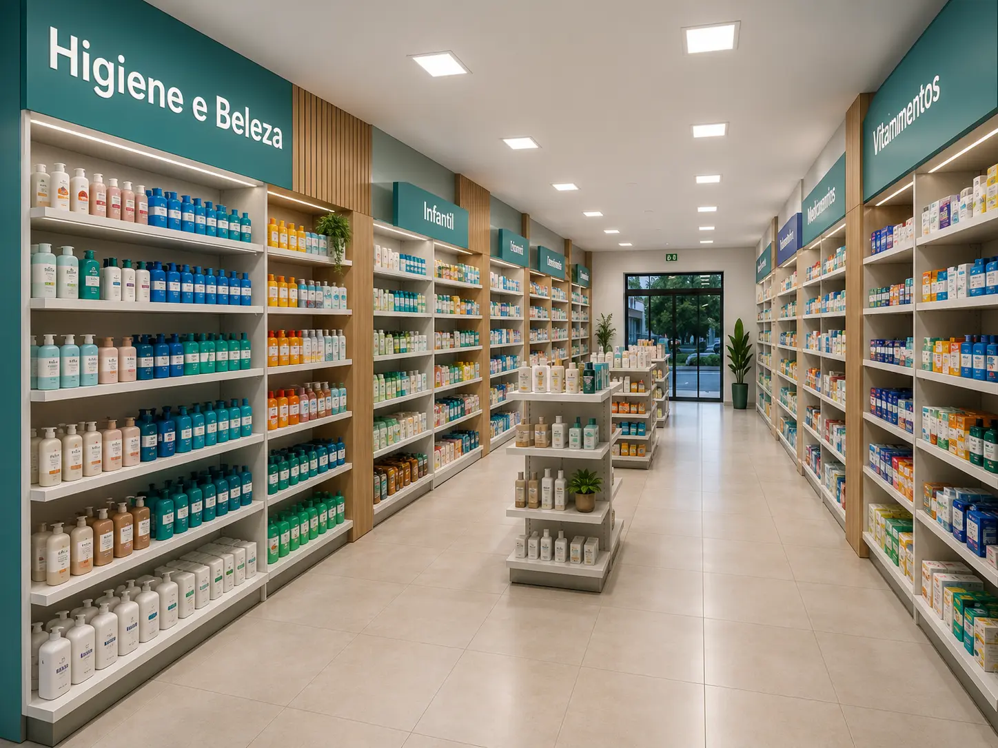 Corredor de produtos da farmácia