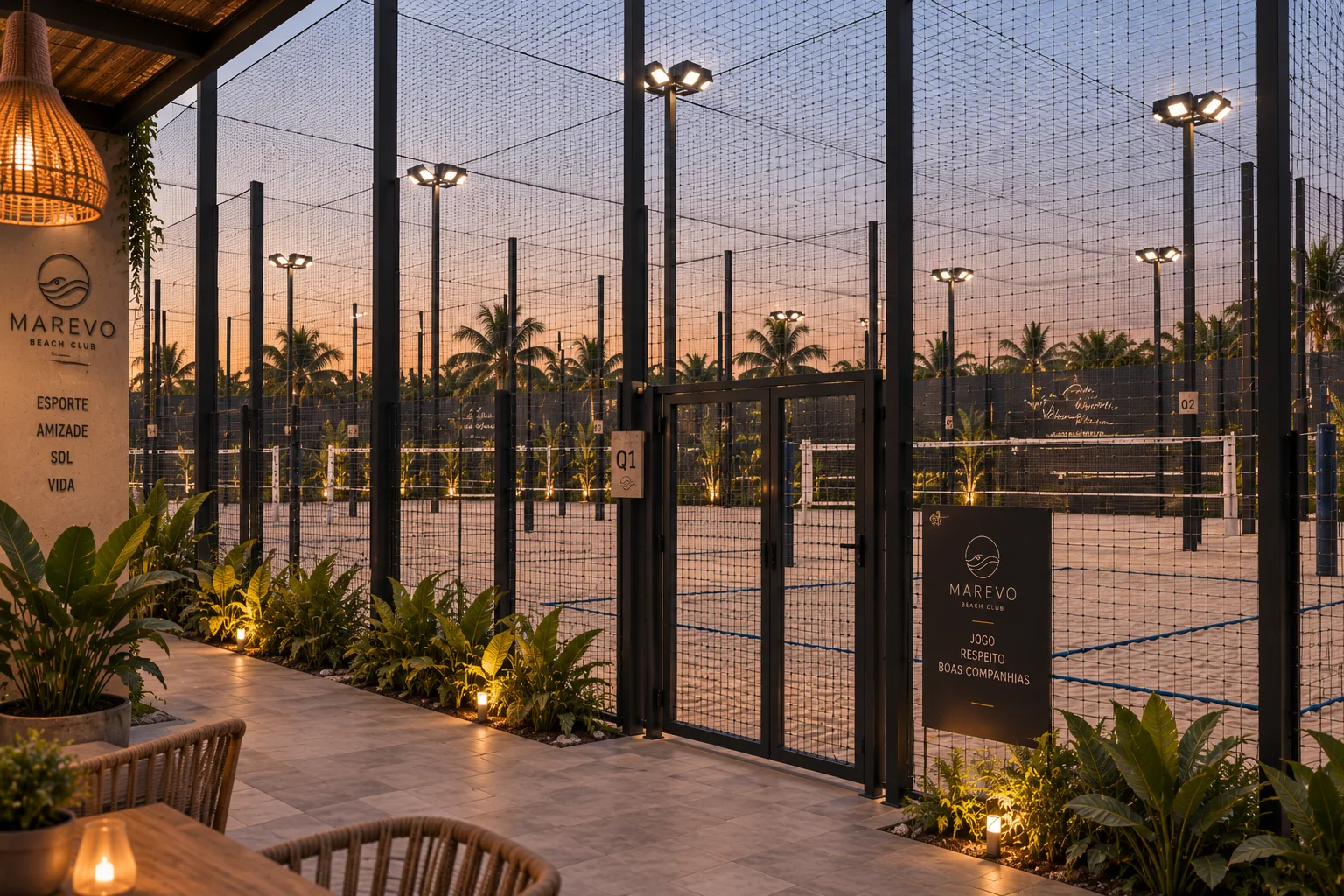 Quadras de areia em projeto comercial de arena de beach tennis