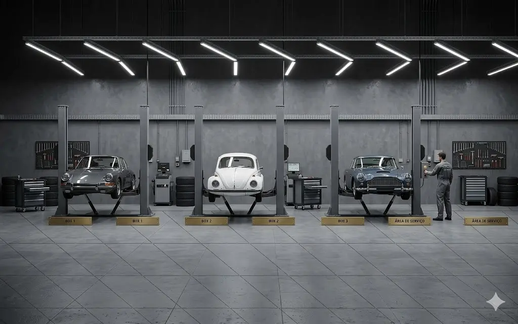 Iluminação técnica em centro automotivo