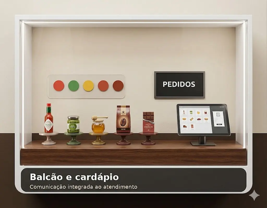 Cardápio integrado ao balcão comercial