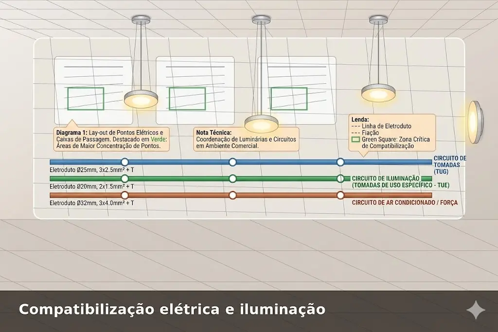 Compatibilização elétrica e iluminação em obra comercial