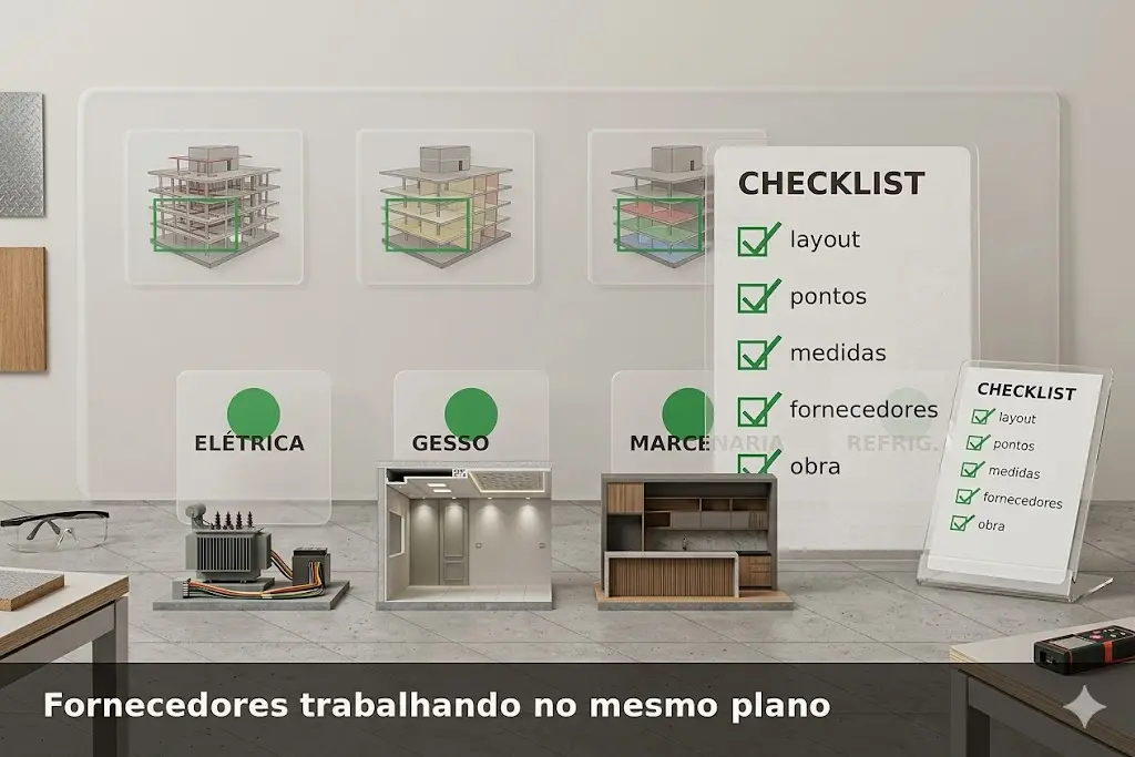 Fornecedores alinhados na obra comercial