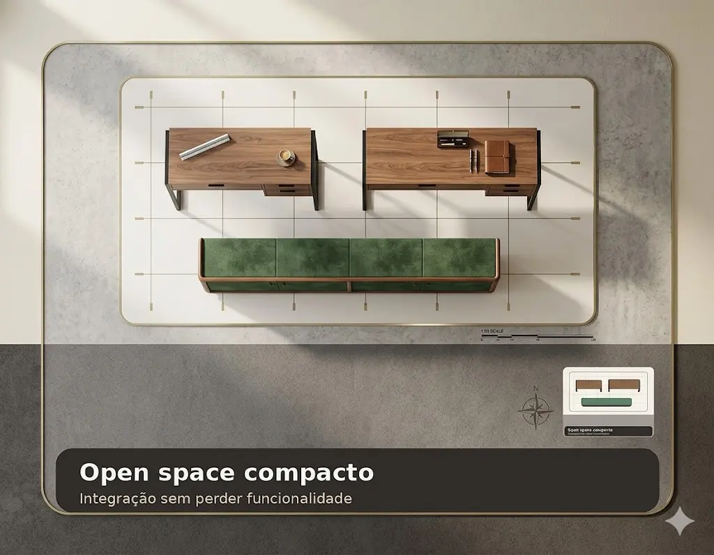 Open space compacto para escritório planejado