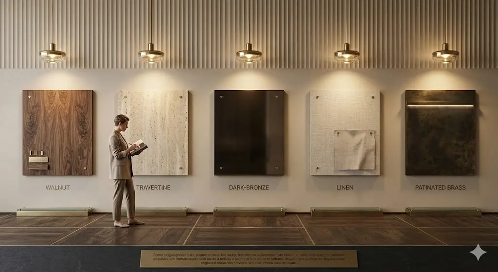 Materiais e acabamentos para exposição comercial