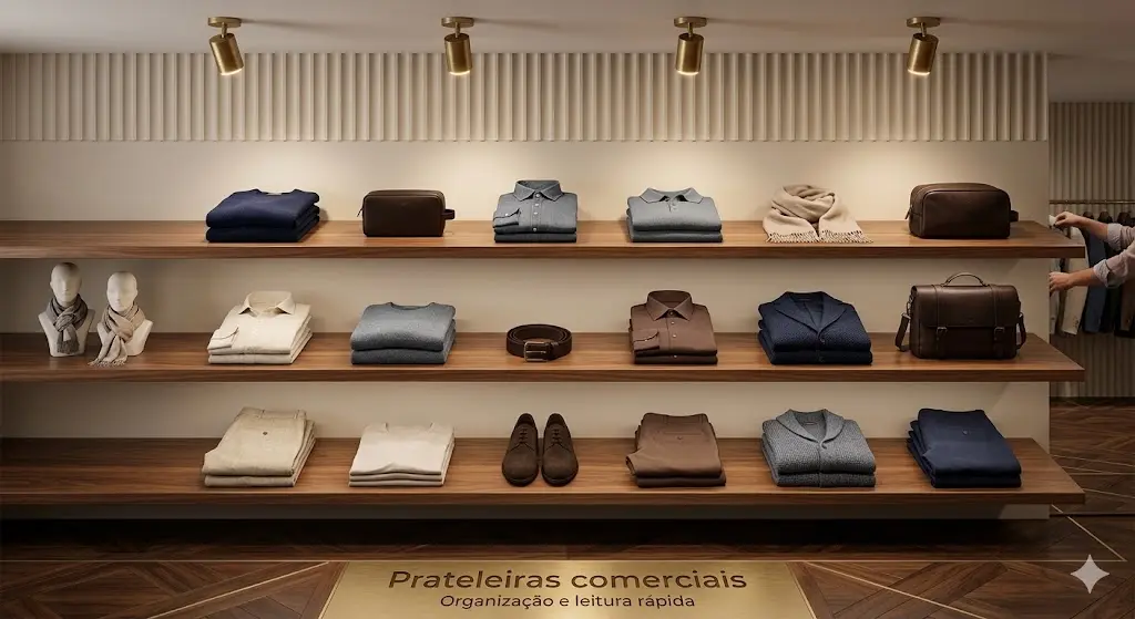 Prateleiras comerciais para exposição de produtos
