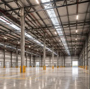 Interior amplo e organizado de galpão comercial