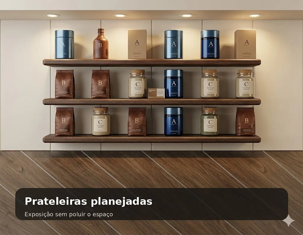 Prateleiras planejadas para loja pequena