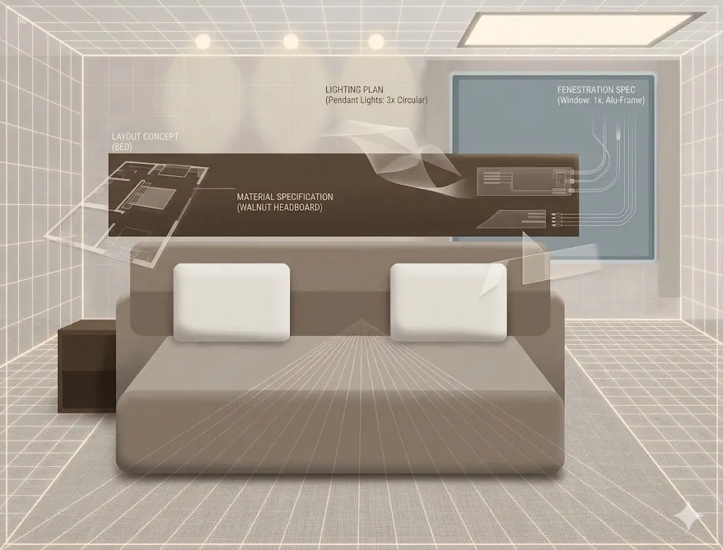 Maquete 3D realista de quarto residencial planejado