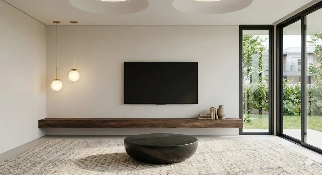 Maquete 3D realista de sala residencial contemporânea