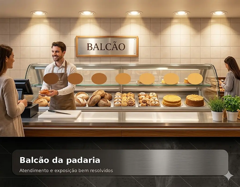 Balcão de padaria dentro do mercado
