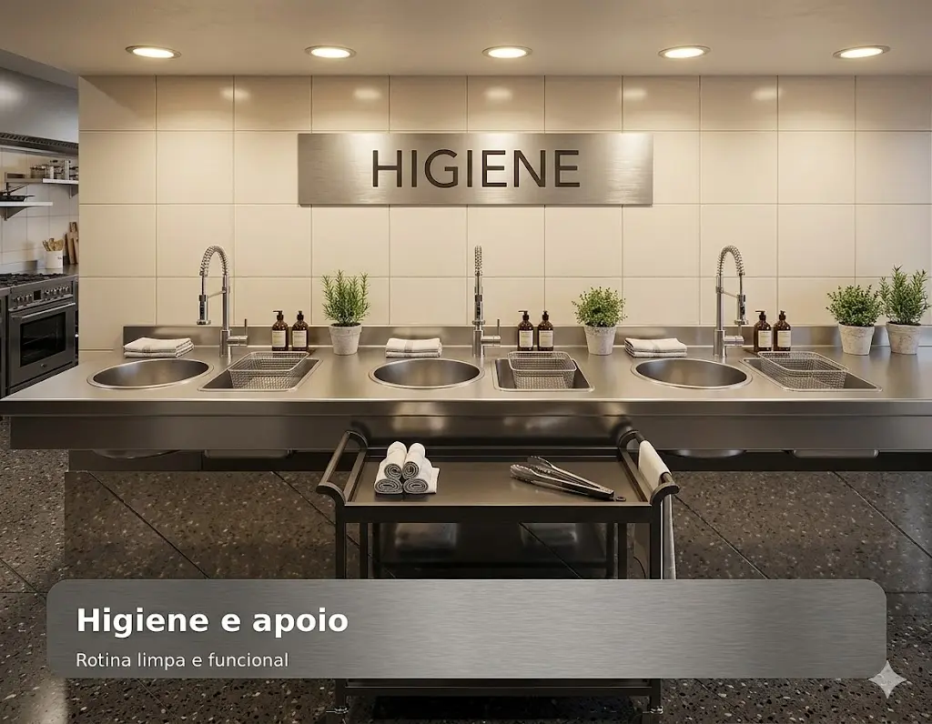 Higiene e apoio em padaria de mercado