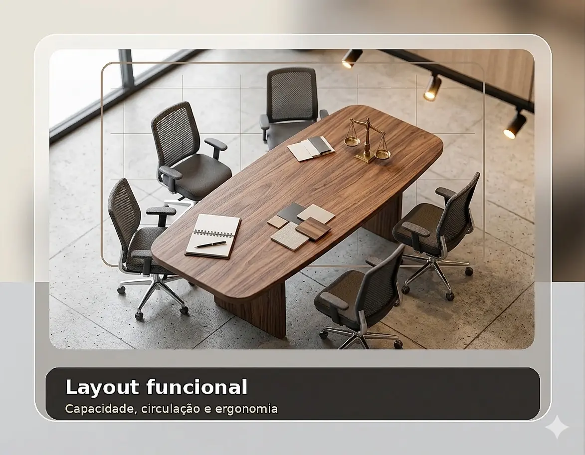 Layout funcional para sala de reunião