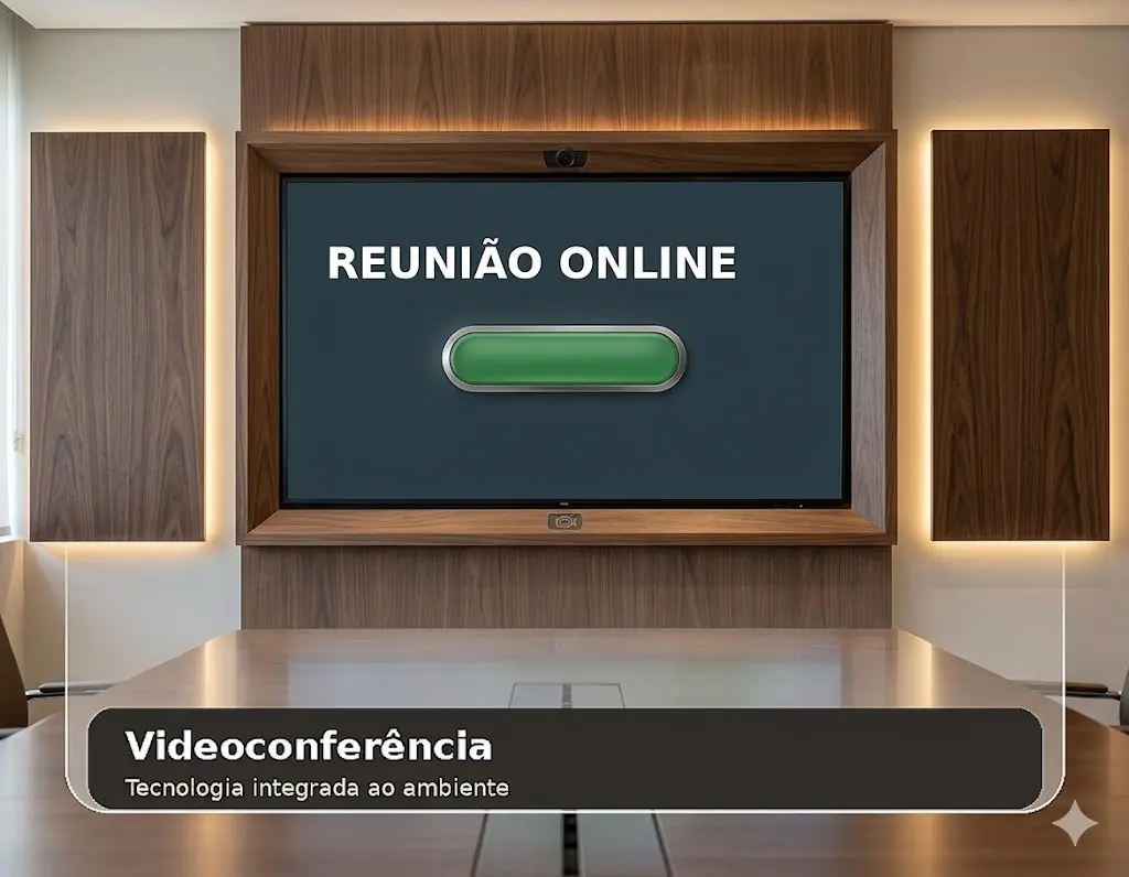 Tecnologia e videoconferência em sala de reunião