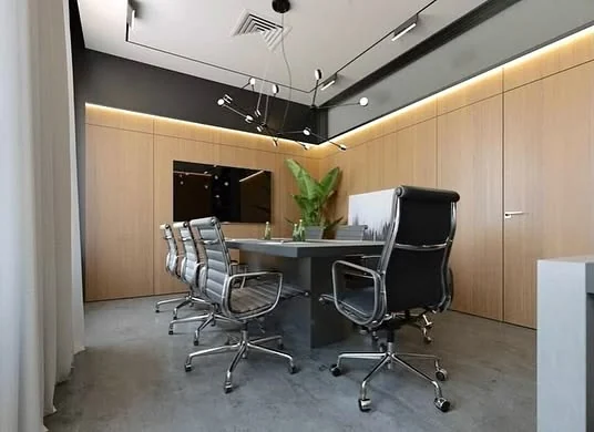Projeto de escritório de advocacia com sala de reunião contemporânea