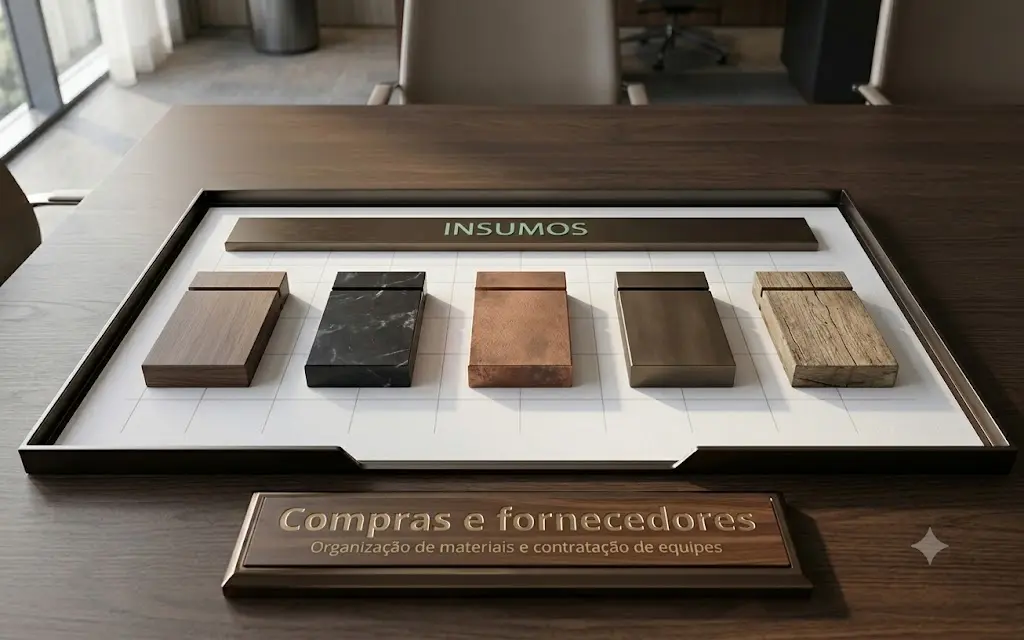 Compras e fornecedores para obra comercial
