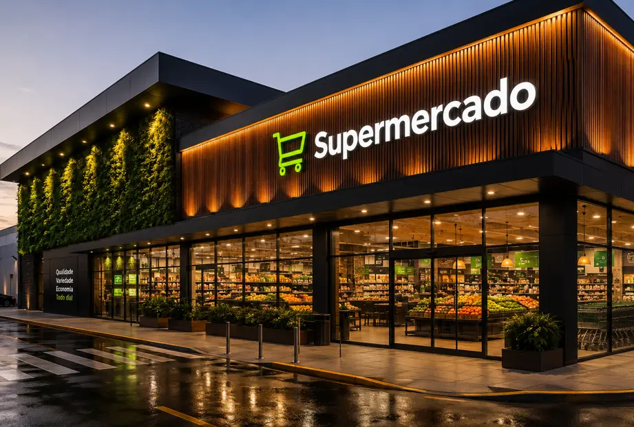 Identidade visual aplicada em fachada comercial