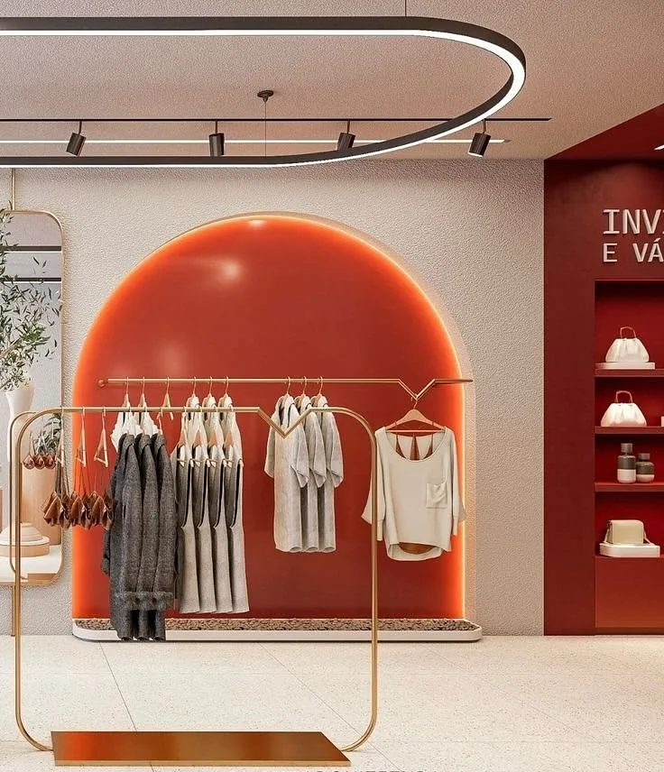 Exposição de roupas e acessórios no projeto comercial
