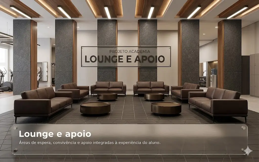 Lounge e apoio de academia