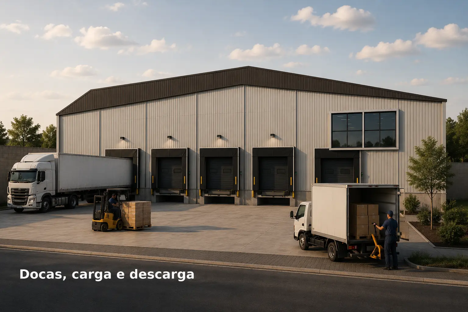 Docas para carga e descarga em galpão