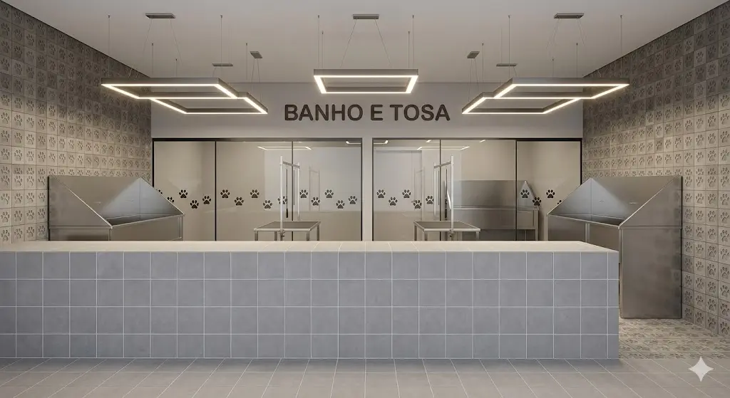 Área de banho e tosa de pet shop