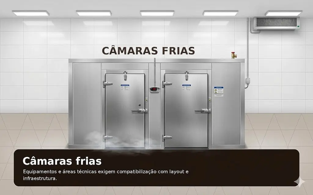 Câmaras frias e áreas técnicas em reforma de açougue