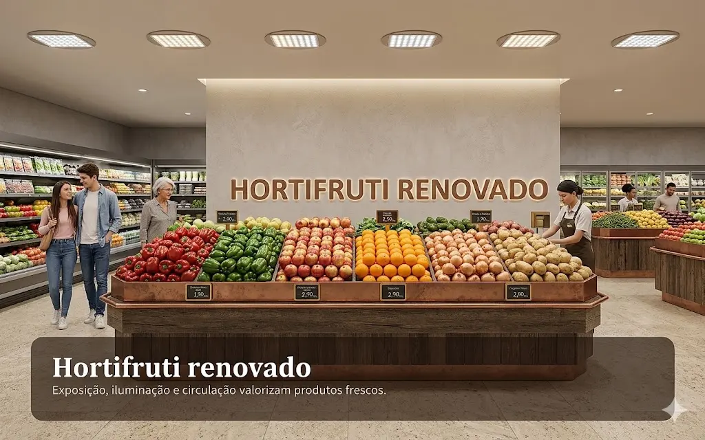 Hortifruti modernizado em supermercado